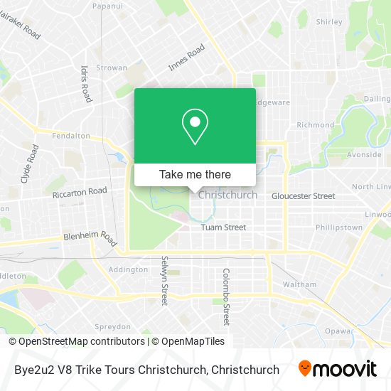 Bye2u2 V8 Trike Tours Christchurch map