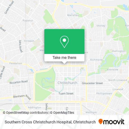 Southern Cross Christchurch Hospital map