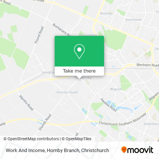 Work And Income, Hornby Branch map