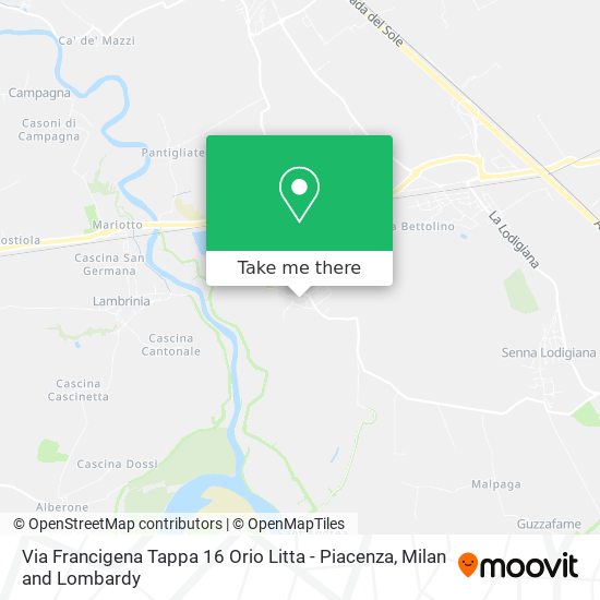 Via Francigena Tappa 16 Orio Litta - Piacenza map