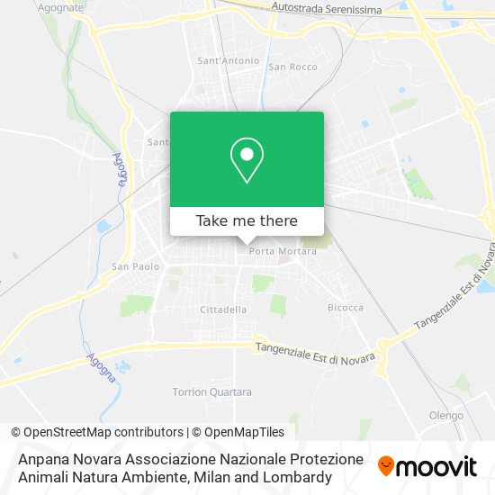 Anpana Novara Associazione Nazionale Protezione Animali Natura Ambiente map
