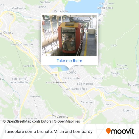 How to get to funicolare como brunate in Como by Bus Train Ferry