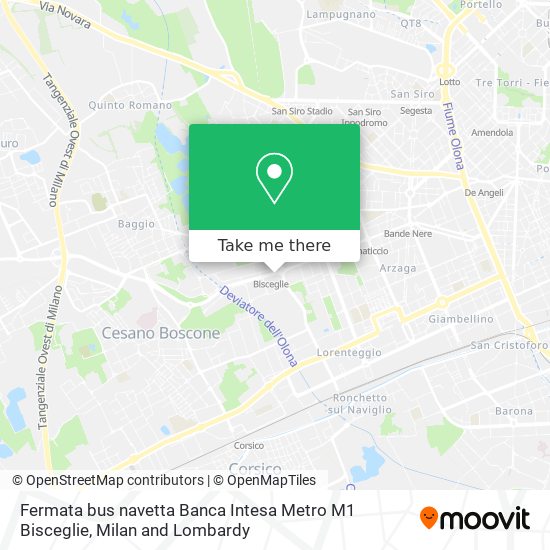 Fermata bus navetta Banca Intesa Metro M1 Bisceglie map