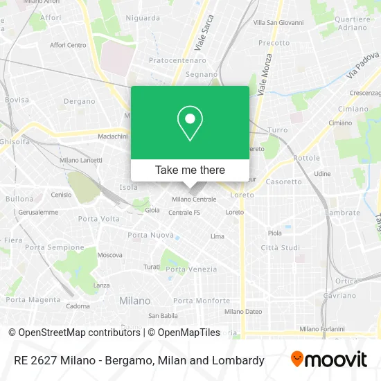 RE 2627 Milano - Bergamo map