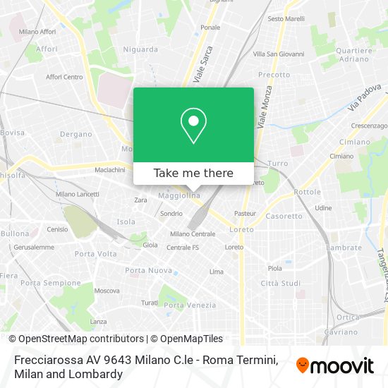 Frecciarossa AV 9643 Milano C.le - Roma Termini map