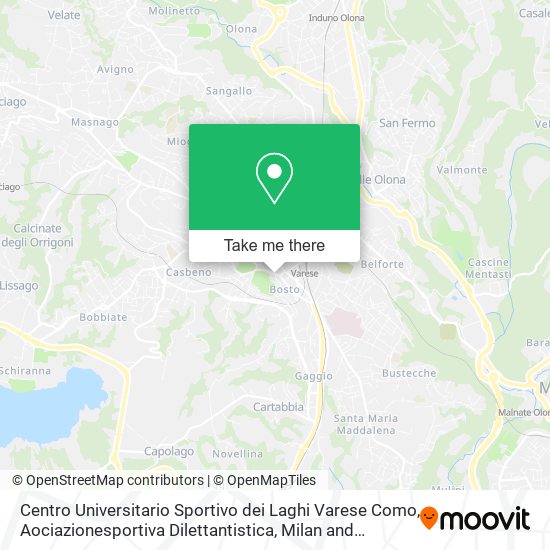 Centro Universitario Sportivo dei Laghi Varese Como, Aociazionesportiva Dilettantistica map