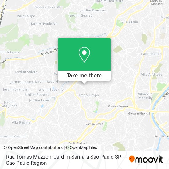 Mapa Rua Tomás Mazzoni   Jardim Samara  São Paulo   SP