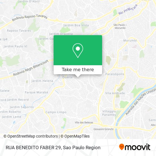 Mapa RUA BENEDITO FABER 29