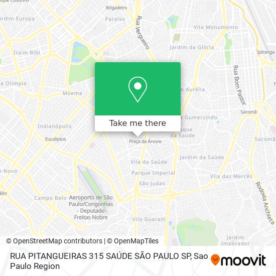 Mapa RUA PITANGUEIRAS 315  SAÚDE  SÃO PAULO SP