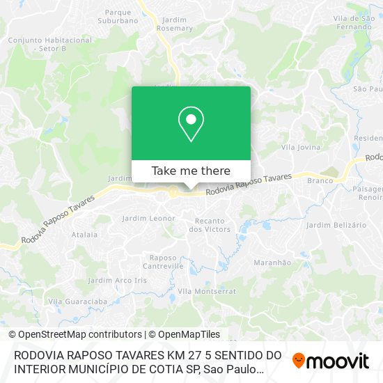 RODOVIA RAPOSO TAVARES KM 27 5 SENTIDO DO INTERIOR   MUNICÍPIO DE COTIA SP map