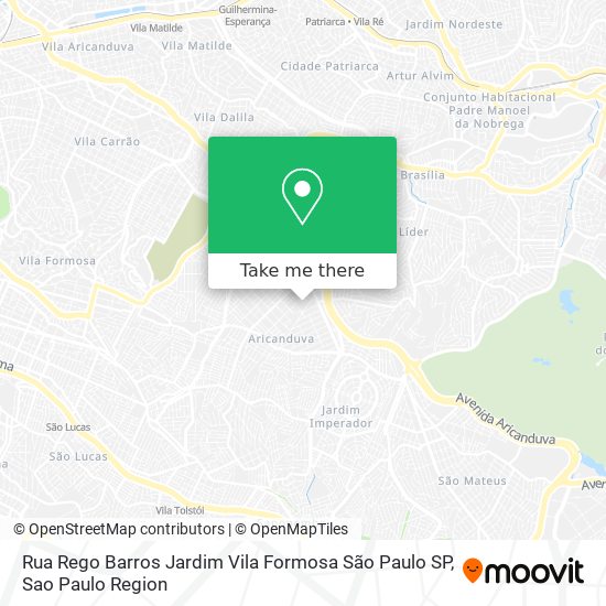 Rua Rego Barros  Jardim Vila Formosa  São Paulo   SP map