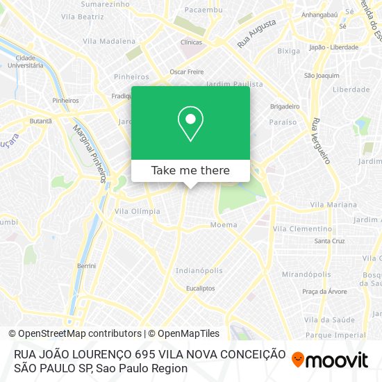 Mapa RUA JOÃO LOURENÇO  695 VILA NOVA CONCEIÇÃO  SÃO PAULO SP