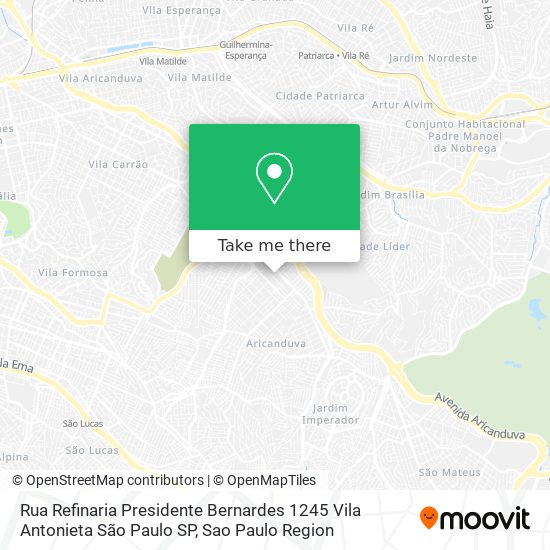 Mapa Rua Refinaria Presidente Bernardes  1245   Vila Antonieta   São Paulo   SP