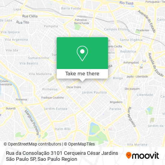 Mapa Rua da Consolação  3101   Cerqueira César Jardins   São Paulo   SP