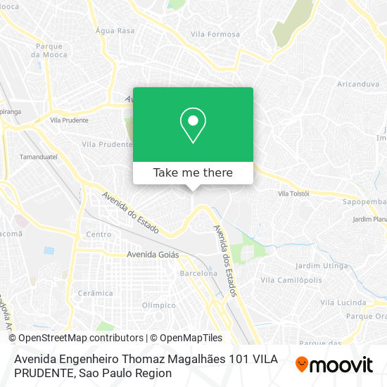 Mapa Avenida Engenheiro Thomaz Magalhães  101 VILA PRUDENTE