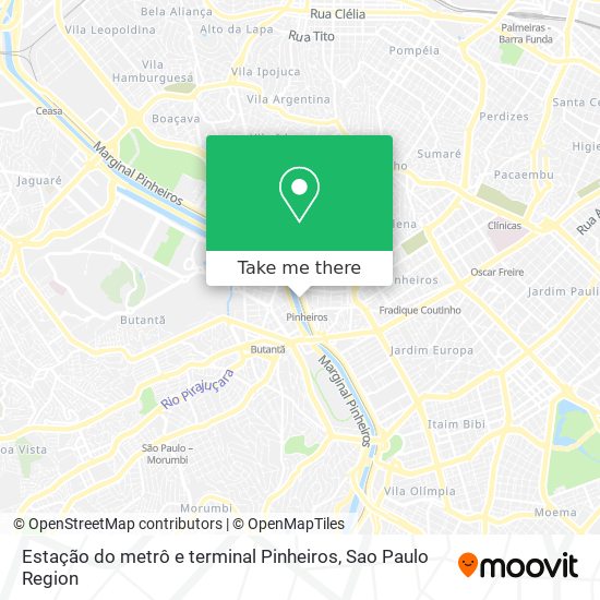 Mapa Estação do metrô e terminal Pinheiros