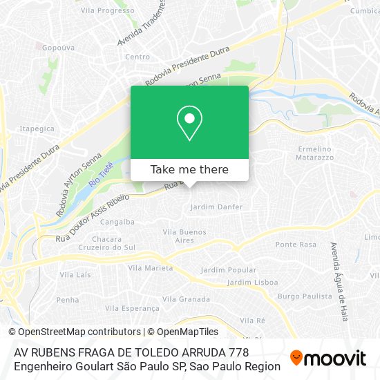 Mapa AV RUBENS FRAGA DE TOLEDO ARRUDA  778   Engenheiro Goulart   São Paulo   SP