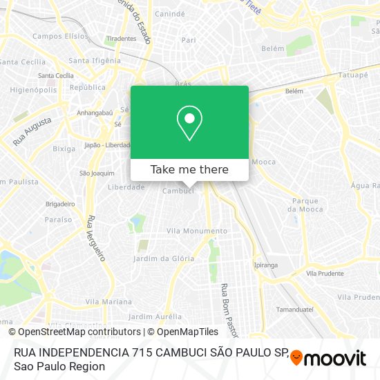 Mapa RUA INDEPENDENCIA  715 CAMBUCI  SÃO PAULO SP