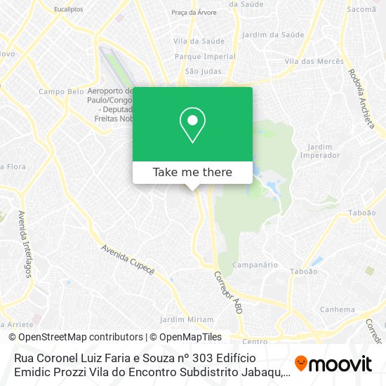 Mapa Rua Coronel Luiz Faria e Souza nº 303  Edifício Emidic Prozzi  Vila do Encontro  Subdistrito Jabaqu