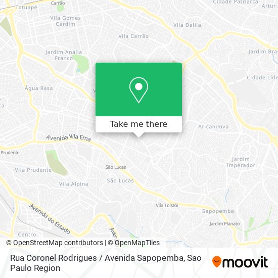 Mapa Rua Coronel Rodrigues / Avenida Sapopemba