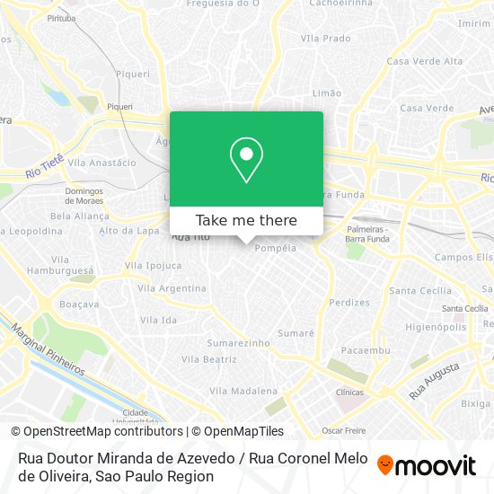 Mapa Rua Doutor Miranda de Azevedo / Rua Coronel Melo de Oliveira