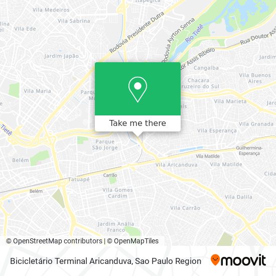 Bicicletário Terminal Aricanduva map