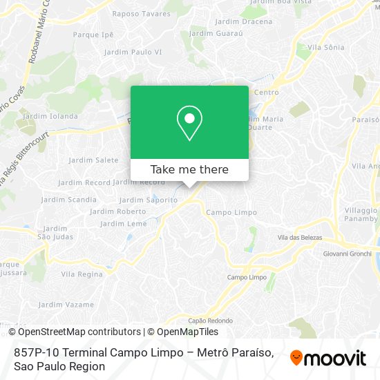 Mapa 857P-10 Terminal Campo Limpo – Metrô Paraíso