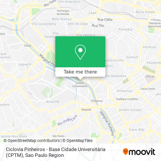 Mapa Ciclovia Pinheiros - Base Cidade Universitária (CPTM)