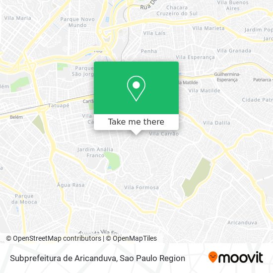 Subprefeitura de Aricanduva map