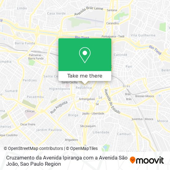 Mapa Cruzamento da Avenida Ipiranga com a Avenida São João