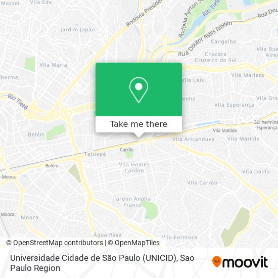 Mapa Universidade Cidade de São Paulo (UNICID)