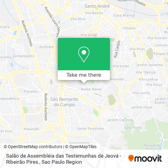 Salão de Assembléia das Testemunhas de Jeová - Ribeirão Pires. map