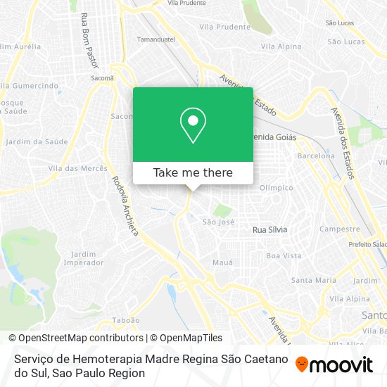Mapa Serviço de Hemoterapia Madre Regina São Caetano do Sul