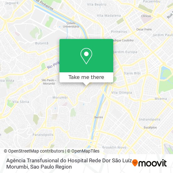 Mapa Agência Transfusional do Hospital Rede Dor São Luíz Morumbi