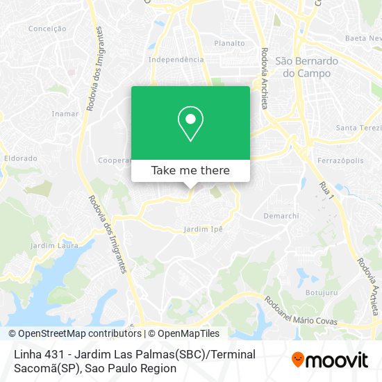 Mapa Linha 431 - Jardim Las Palmas(SBC) / Terminal Sacomã(SP)