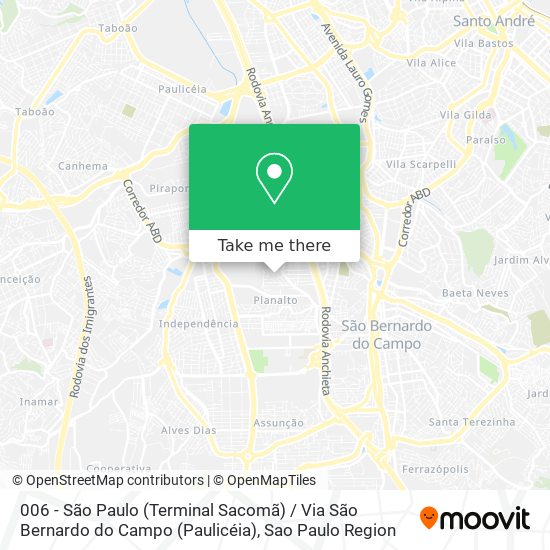 006 - São Paulo (Terminal Sacomã) / Via São Bernardo do Campo (Paulicéia) map