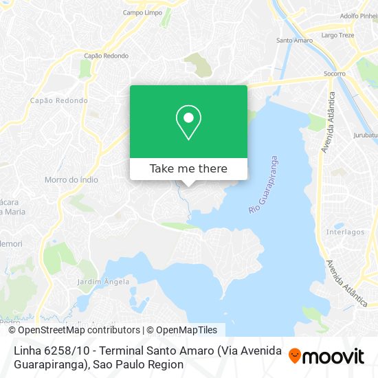 Mapa Linha 6258 / 10 - Terminal Santo Amaro (Via Avenida Guarapiranga)