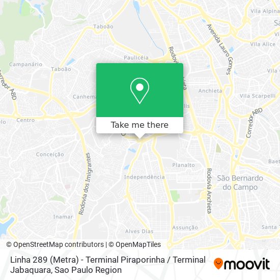 Mapa Linha 289 (Metra) - Terminal Piraporinha / Terminal Jabaquara