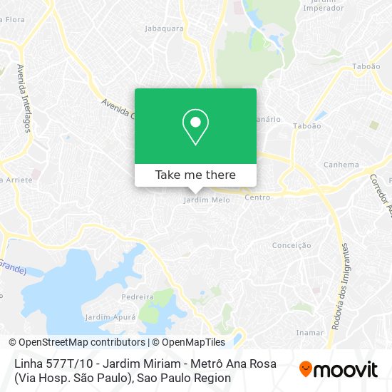 Mapa Linha 577T / 10 - Jardim Miriam - Metrô Ana Rosa (Via Hosp. São Paulo)