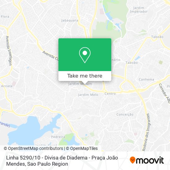 Linha 5290 / 10 - Divisa de Diadema - Praça João Mendes map