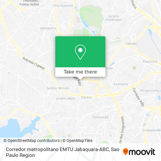 Mapa Corredor metropolitano EMTU Jabaquara-ABC