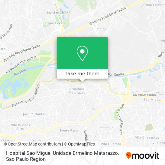 Hospital Sao Miguel Unidade Ermelino Matarazzo map