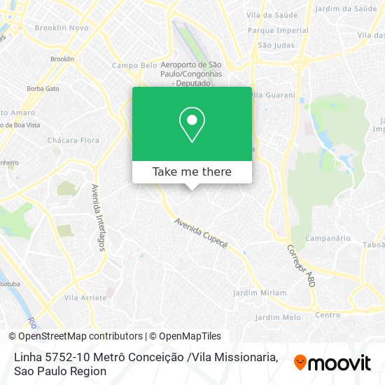 Linha 5752-10 Metrô Conceição /Vila Missionaria map