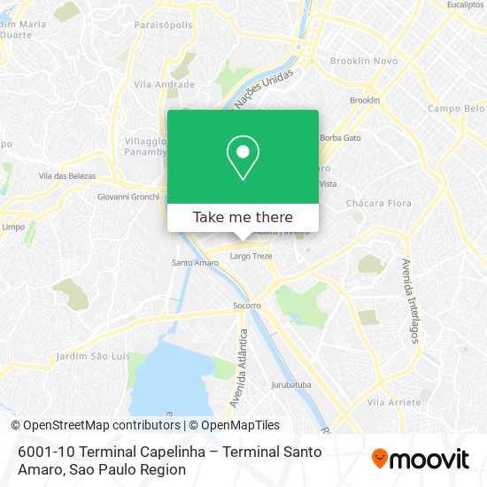 6001-10 Terminal Capelinha – Terminal Santo Amaro map