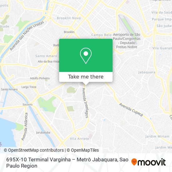 Mapa 695X-10 Terminal Varginha – Metrô Jabaquara