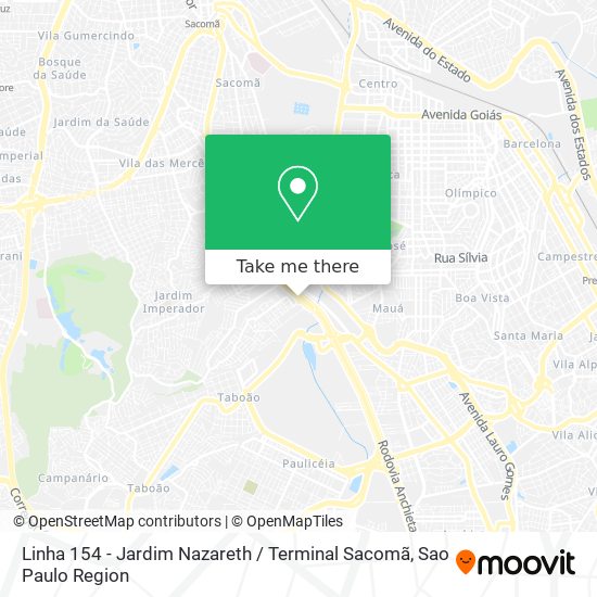Mapa Linha 154 - Jardim Nazareth / Terminal Sacomã