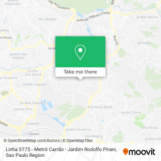 Mapa Linha 3775 - Metrô Carrão - Jardim Rodolfo Pirani