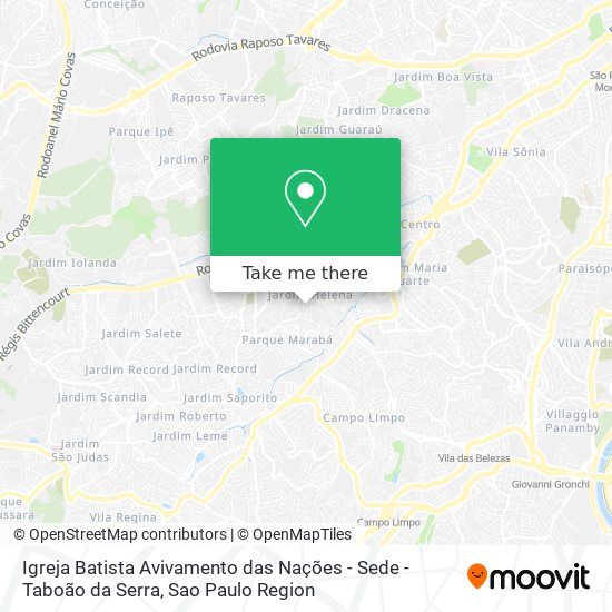 Mapa Igreja Batista Avivamento das Nações - Sede - Taboão da Serra