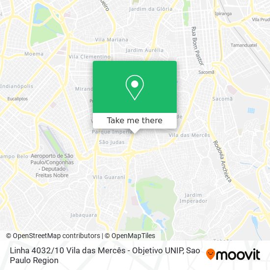 Mapa Linha 4032 / 10 Vila das Mercês - Objetivo UNIP