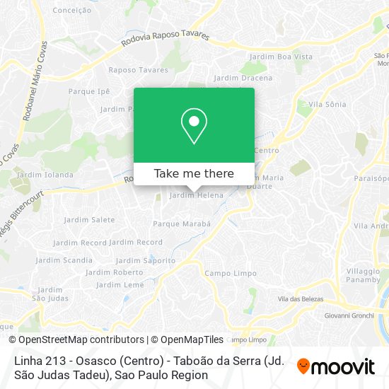 Mapa Linha 213 - Osasco (Centro) - Taboão da Serra (Jd. São Judas Tadeu)